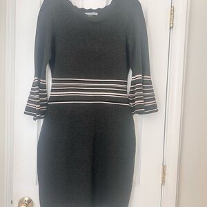 Danny & Nicole Gray Dress with Striped Accents